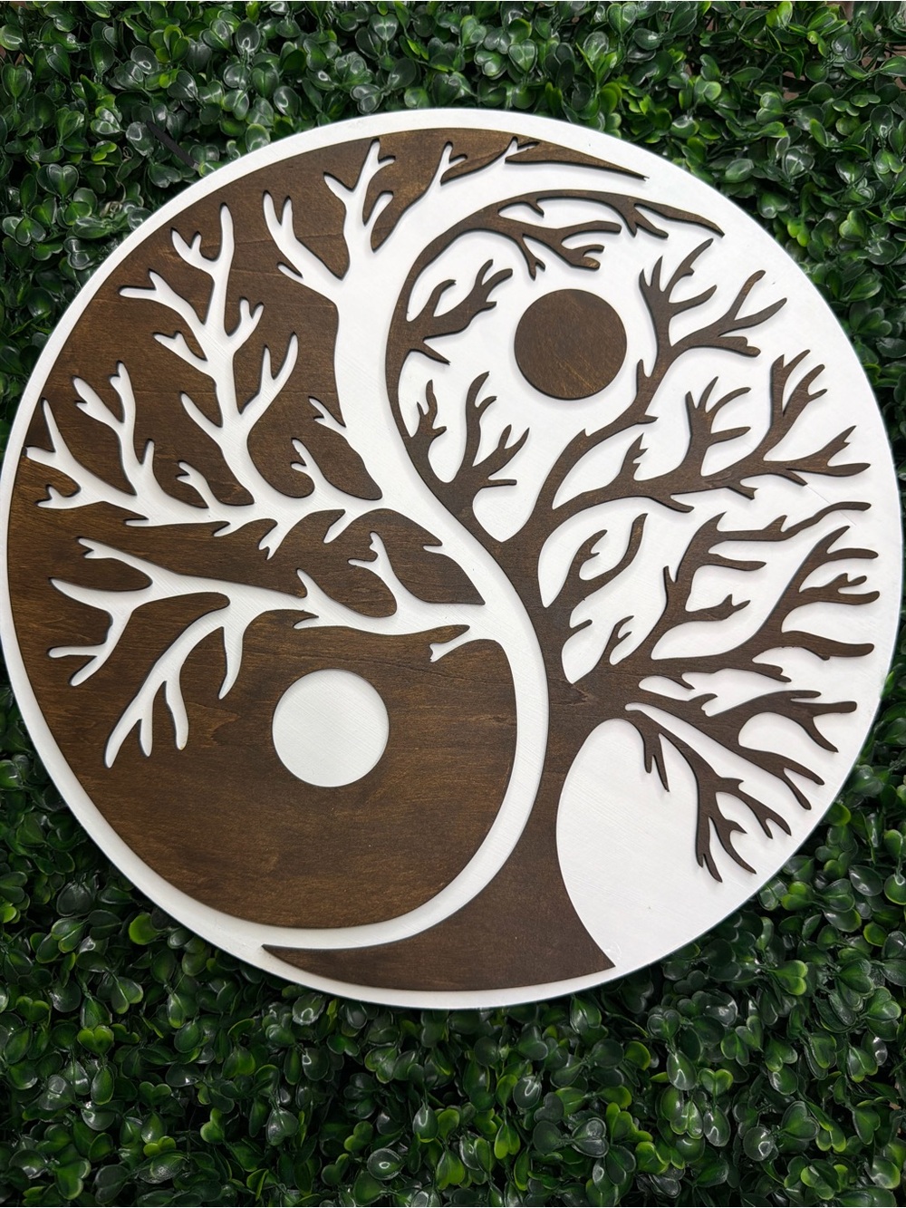 Wooden Yin Yang Tree Wall Decor - Brown & White